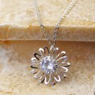 Sterling silver simple small daisy crystal necklace