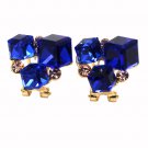 Blue colorful square crystal golden earrings