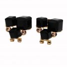Black colorful square crystal golden earrings