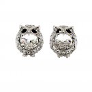 Silver mini cute owl crystal earrings