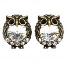 Vintage gold mini cute owl crystal earrings