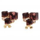 Brown colorful square crystal golden earrings