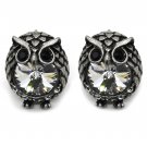 Vintage silver mini cute owl crystal earrings