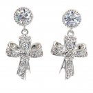 Silver fashion ribbon cross crystal pendant earrings