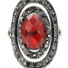 Red fashion revolve color crystal silver ring