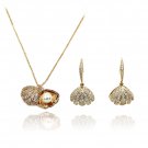 Gold shiny shell pearl gold necklace earrings set