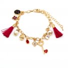 Red fashion heart-shaped key and tassel golden bracelet