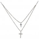 Silver duplexes small crystal cross necklace