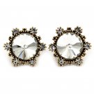 White fashion sunflower crystal golden earrings