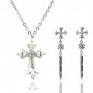Sterling silver cassic cross crystal earrings necklace set