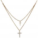 Gold duplexes small crystal cross necklace