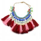 Ethnic style colorful tassel necklace
