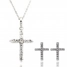 Silver fashion micro crystal cross earrings necklace set