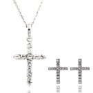Sterling silver fashion micro crystal cross earrings necklace set