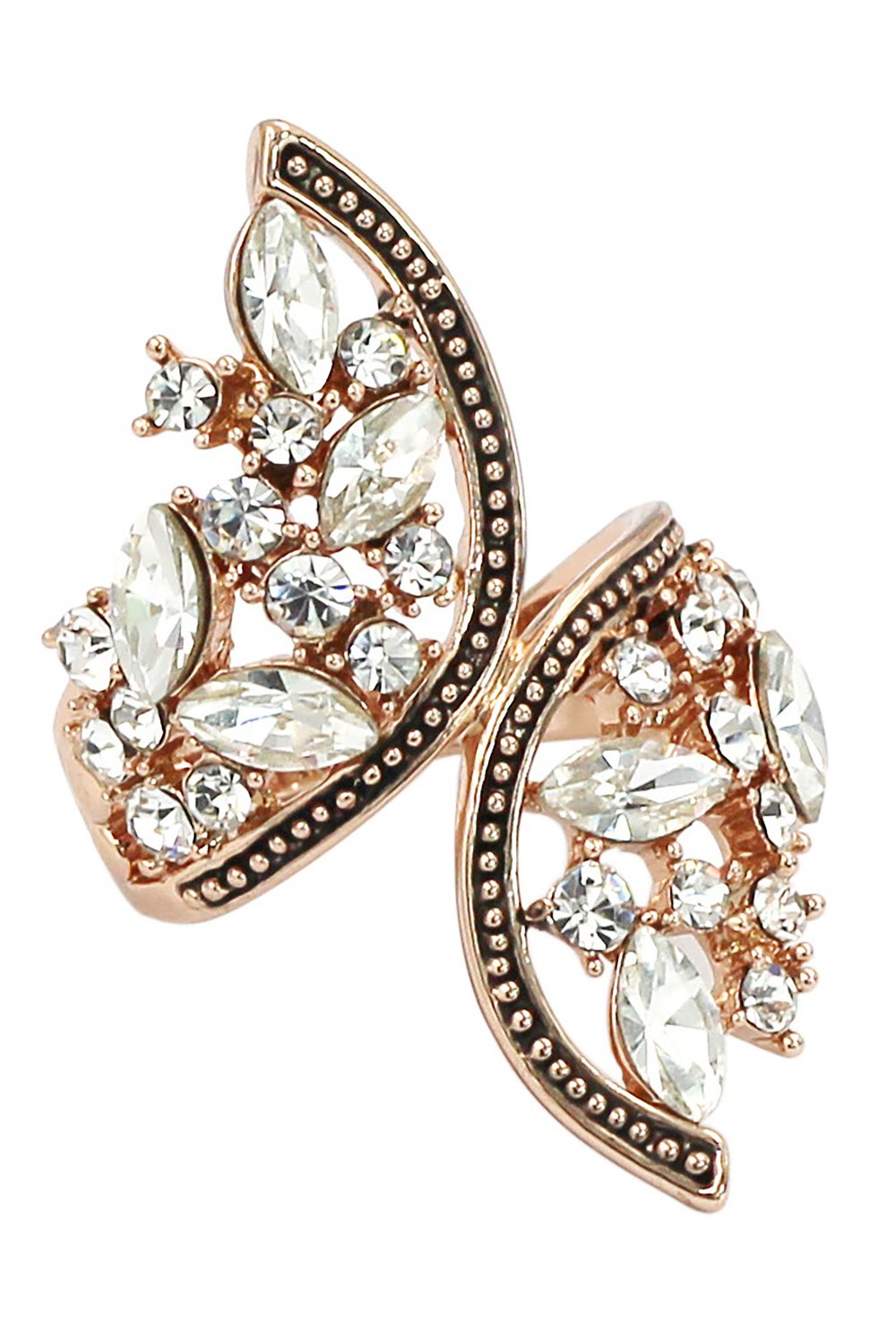 Rose gold elegant symmetry crystal ring