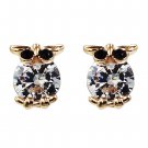Gold mini owl abdomen crystal earrings