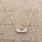 925 gold mini double swan crystal necklace