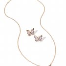 Dark purple vintage colorful crystal butterfly necklace earrings set