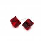 Red square crystal stud earrings