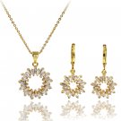 Gold fashion aperture crystal necklace earrings set