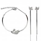 Silver elegant crystal swan bracelet earrings set