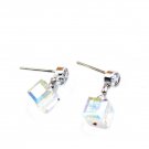 Silver pendant square crystal earrings