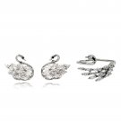 Silver encrusted crystal swan earrings ring set