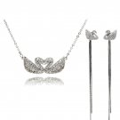 Silver fashion double swan crystal necklace long earrings set