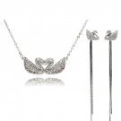 Sterling silver fashion double swan crystal necklace long earrings set