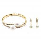 Gold pearl pendant crystal earrings set