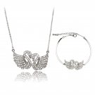 Silver fashion swan love crystal necklace bracelet set