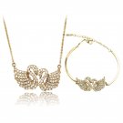 Gold swan love crystal necklace bracelet set