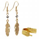 Fashion feather earrings ring set