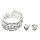 Silver fashion crystal pearl bracelet earrings set