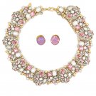 Simple colorful crystal necklace round earrings set