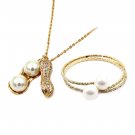 Gold delicate peanut pearl necklace bracelet set