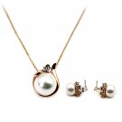 Gold temperament crystal pearl necklace earrings set