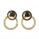 Black fashion circle rim crystal earrings