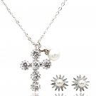 Silver fashion cabinet pearl crystal earrings necklace set
