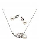 Silver fashion wing pearl silver necklace earrings set