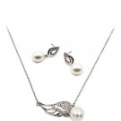 Sterling silver fashion wing pearl silver necklace earrings set