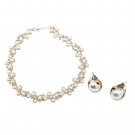Gold elegant pearl crystal necklace earrings set