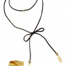 Gold fashion bow pendant feather choker ring set