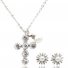 Sterling silver fashion cabinet pearl crystal earrings necklace set
