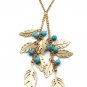 Pendant golden leaves and beads sweater necklace