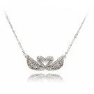 Silver double swan crystal necklace