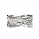 Silver fashion cross double crystal ring