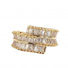 Golden three-tiered crystal ring