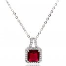 Silver red elegant square crystal pendant silver necklace