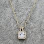 Gold white elegant square crystal pendant gold necklace